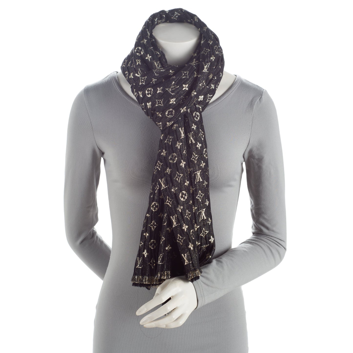 Louis Vuitton Silk Monogram So Glitter Scarf (SHF-kbMz2b)