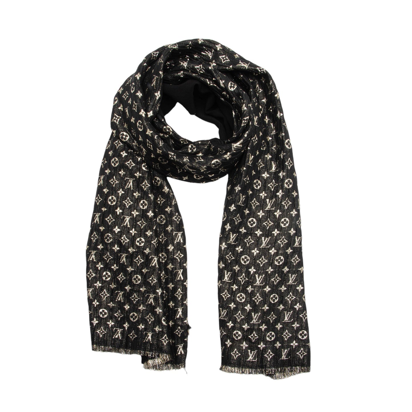 Louis Vuitton Silk Monogram So Glitter Scarf (SHF-kbMz2b)