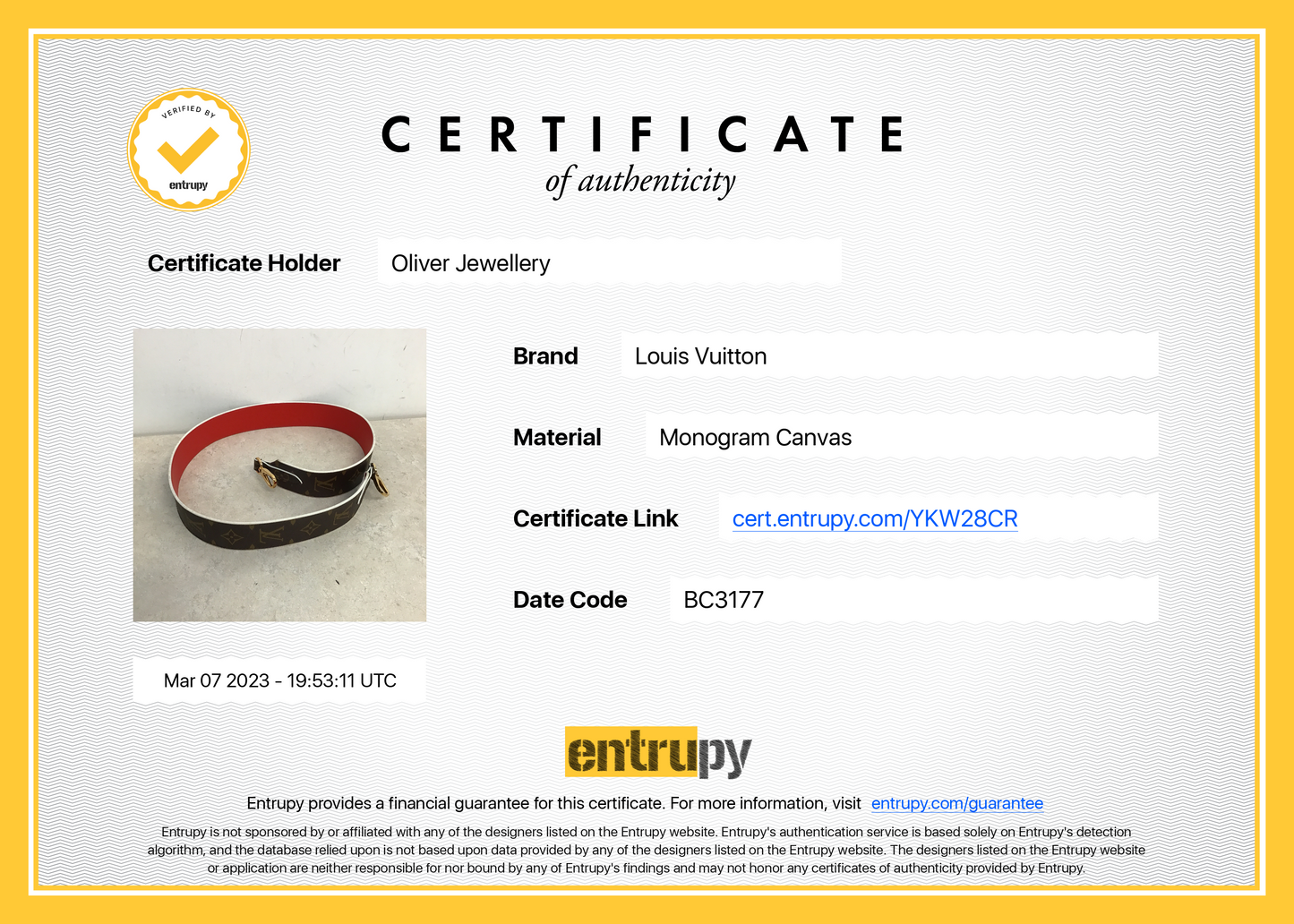 Louis Vuitton Monogram Bandouliere Shoulder Strap