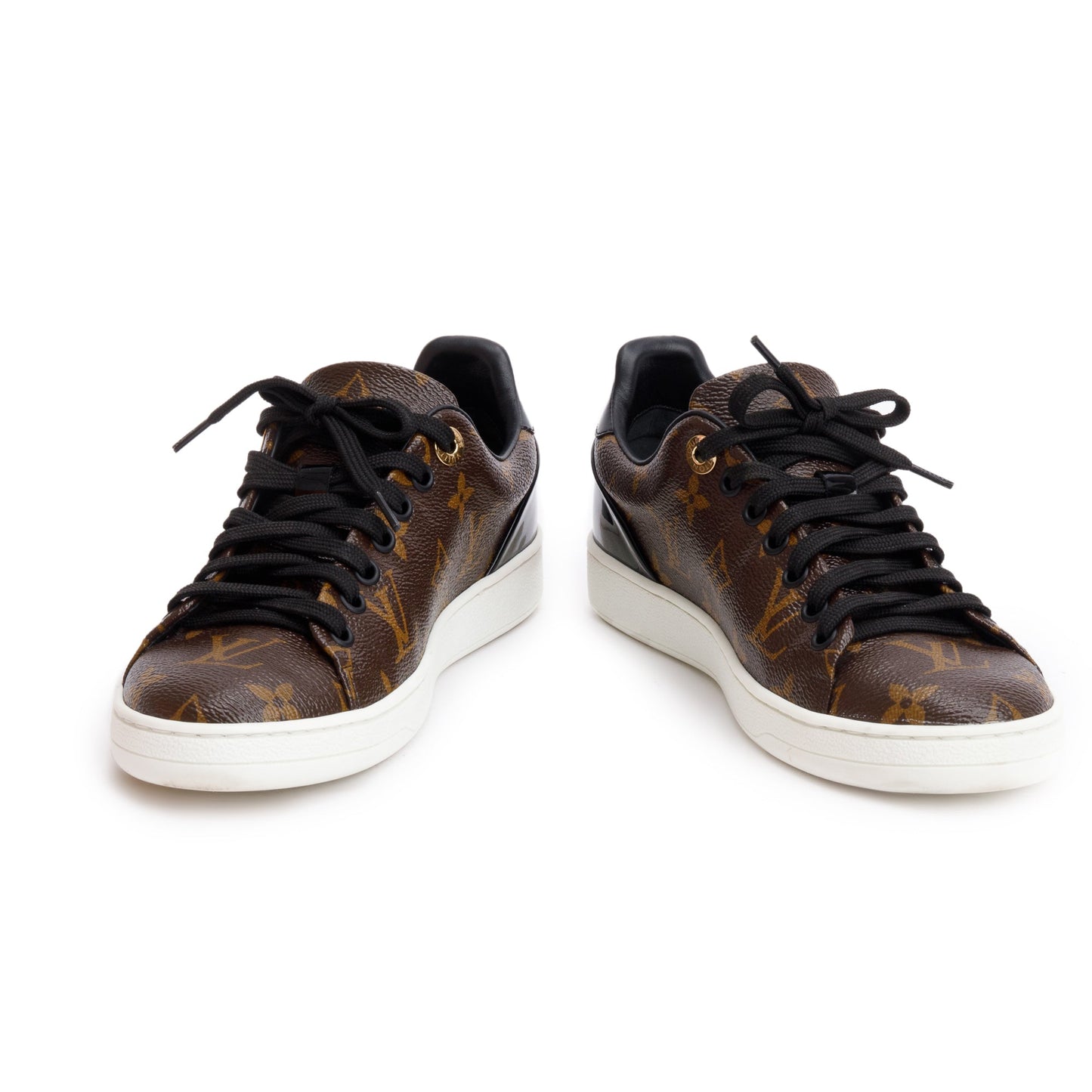 Louis Vuitton Monogram Canvas Black Patent Leather Frontrow Sneakers, Size 36