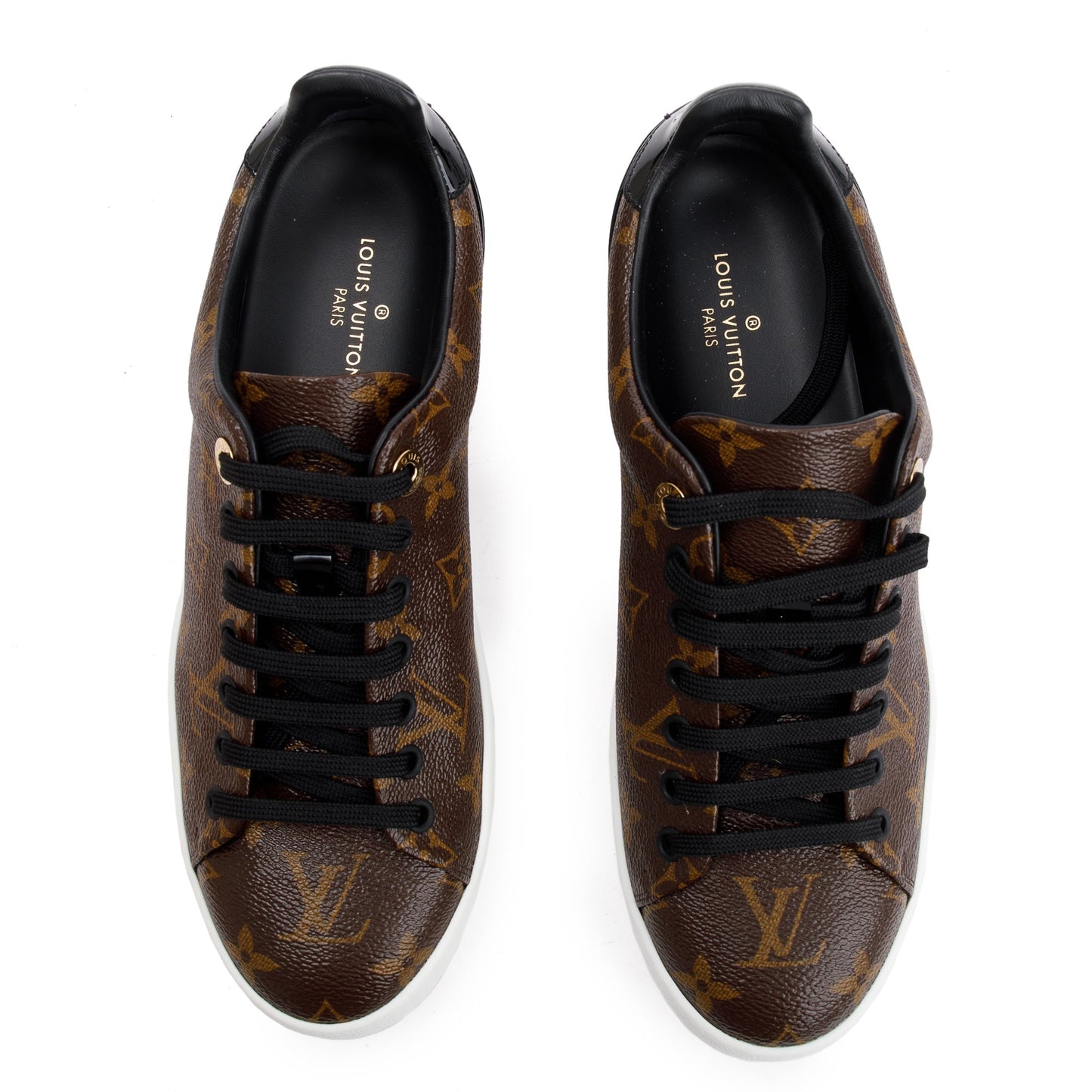 Louis Vuitton Monogram Canvas Black Patent Leather Frontrow Sneakers, Size 39