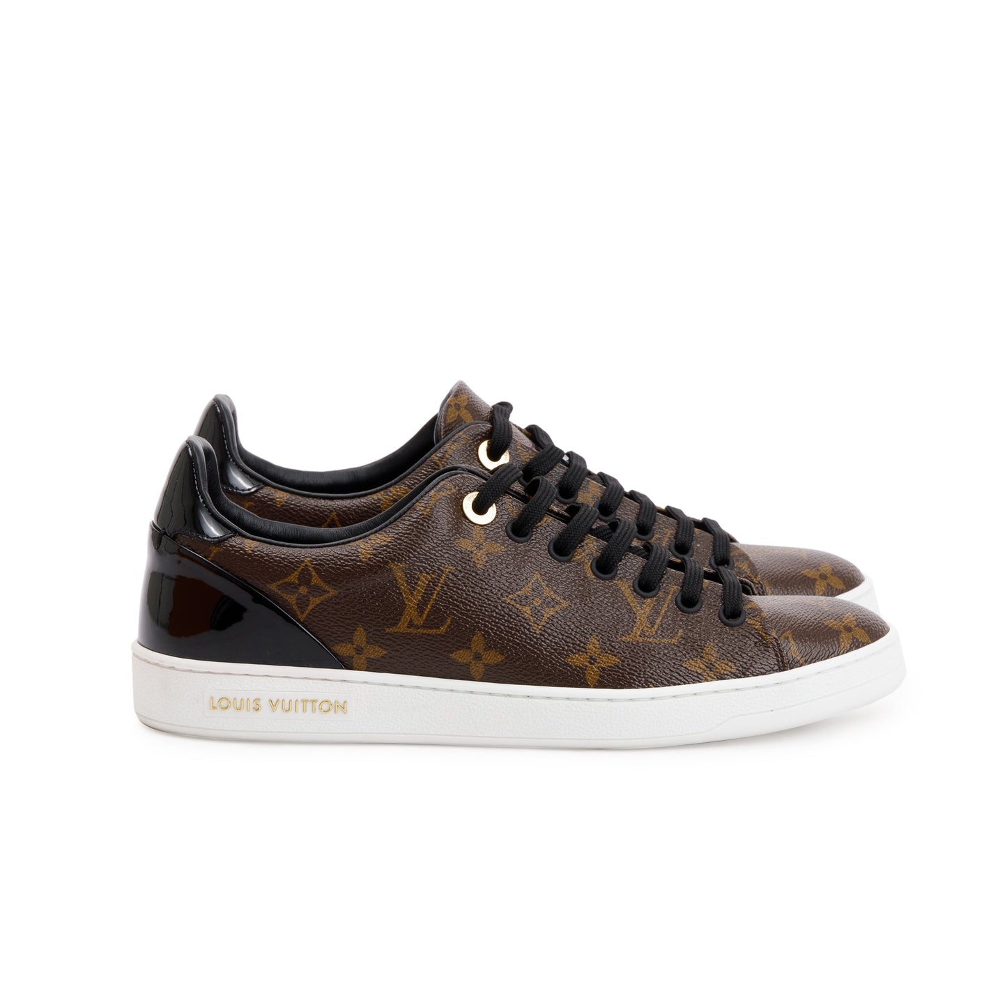 Louis Vuitton Monogram Canvas Black Patent Leather Frontrow Sneakers, Size 39