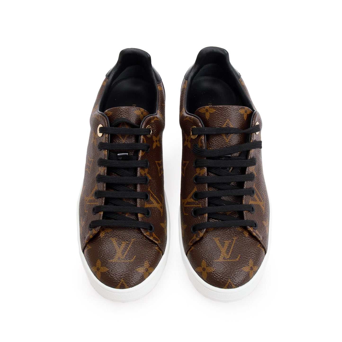 Louis Vuitton Monogram Canvas Black Patent Leather Frontrow Sneakers, Size 39