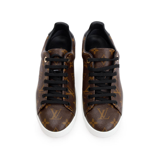 Louis Vuitton Monogram Canvas Black Patent Leather Frontrow Sneakers, Size 39