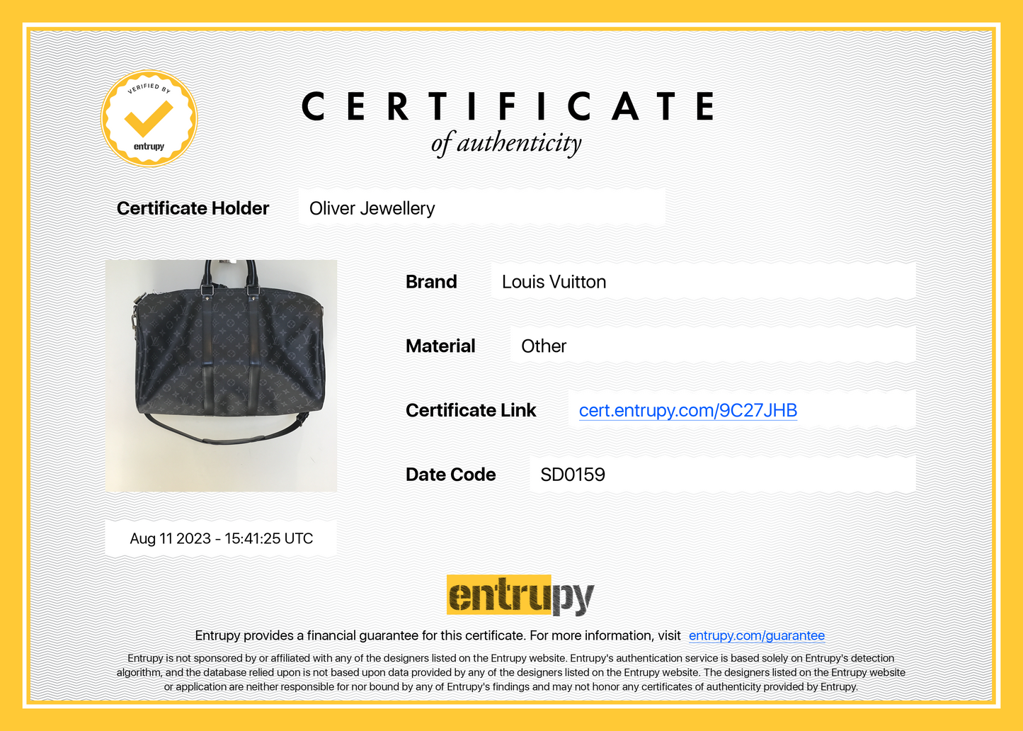 Louis Vuitton Monogram Eclipse Keepall Bandouliere 45