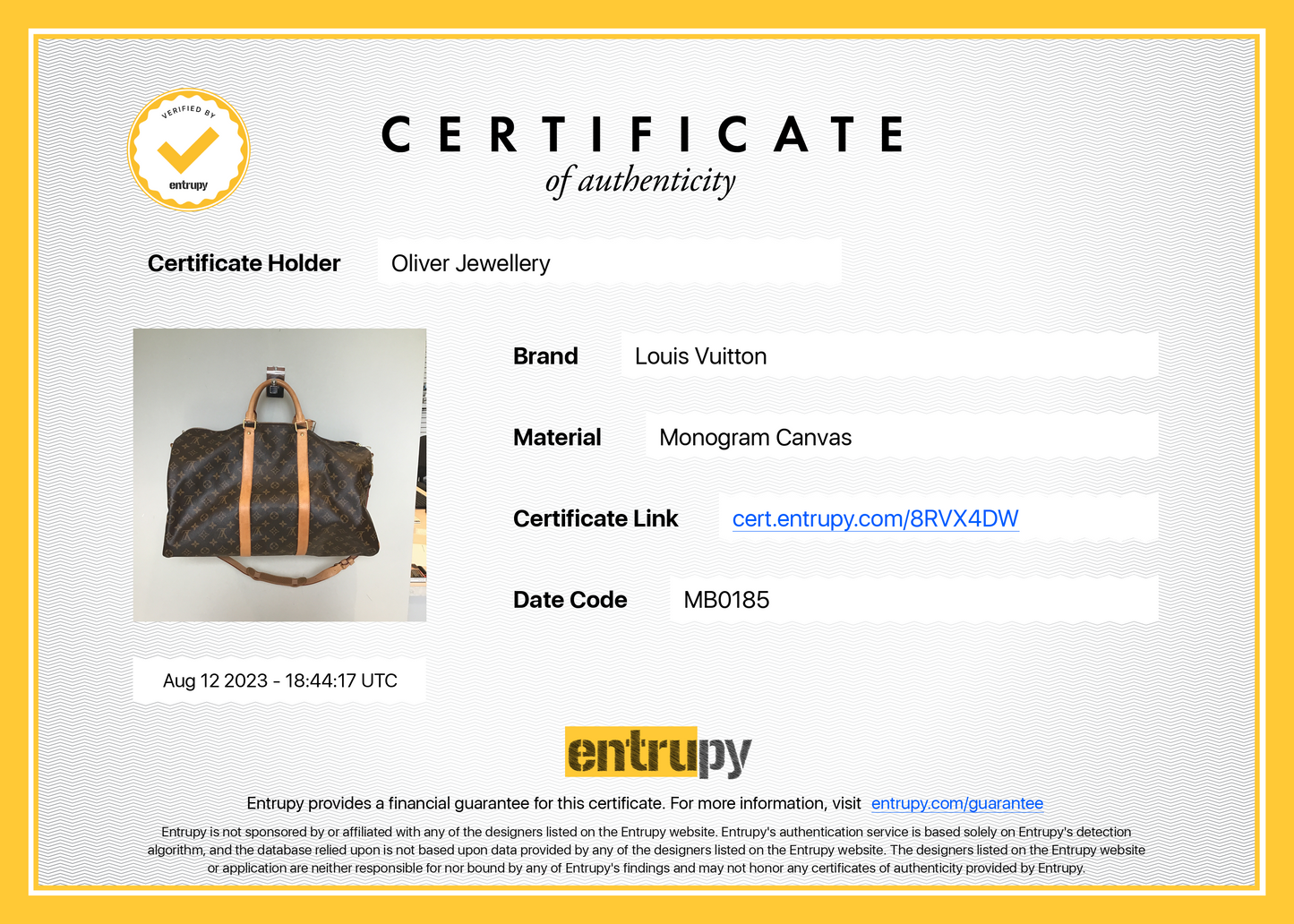 Louis Vuitton Monogram Keepall Bandouliere 50