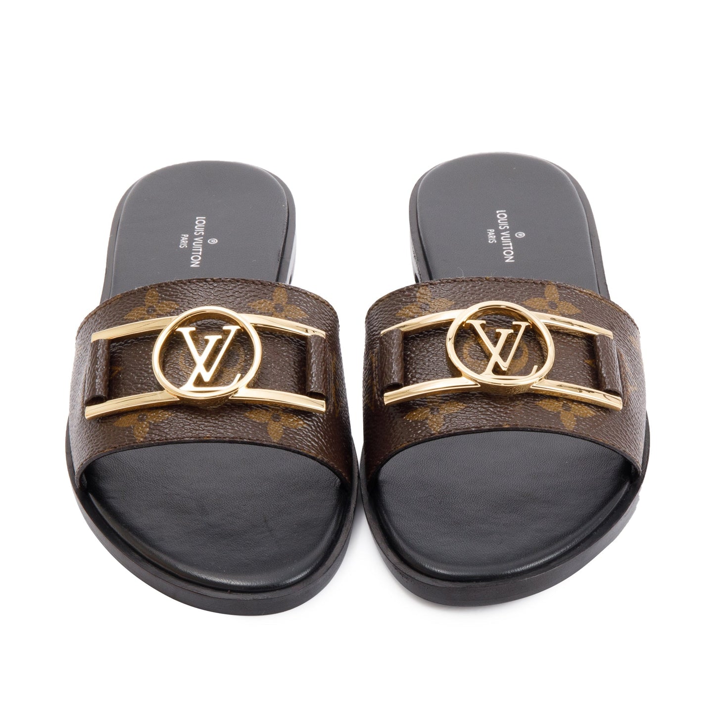 Louis Vuitton Monogram Lock it Flat Mule, Size 37