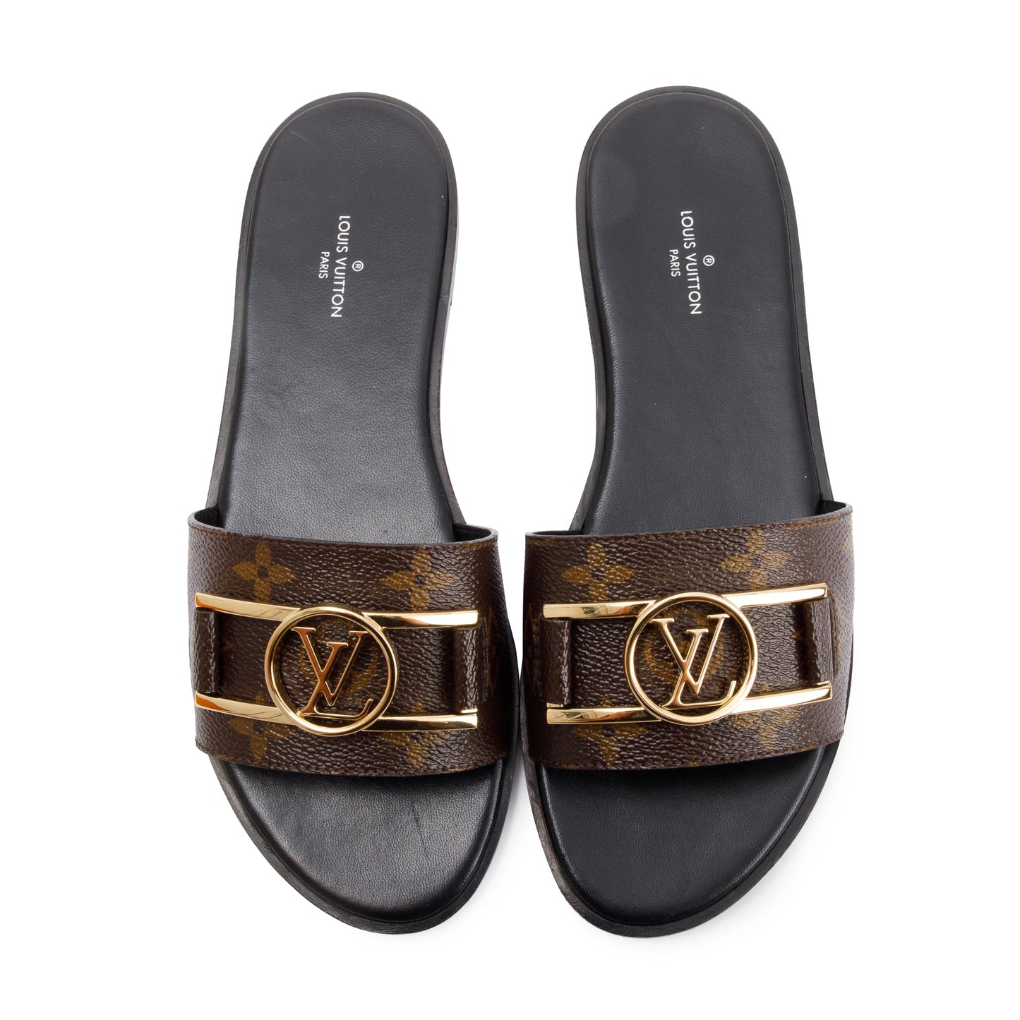 Louis Vuitton Monogram Lock it Flat Mule, Size 37