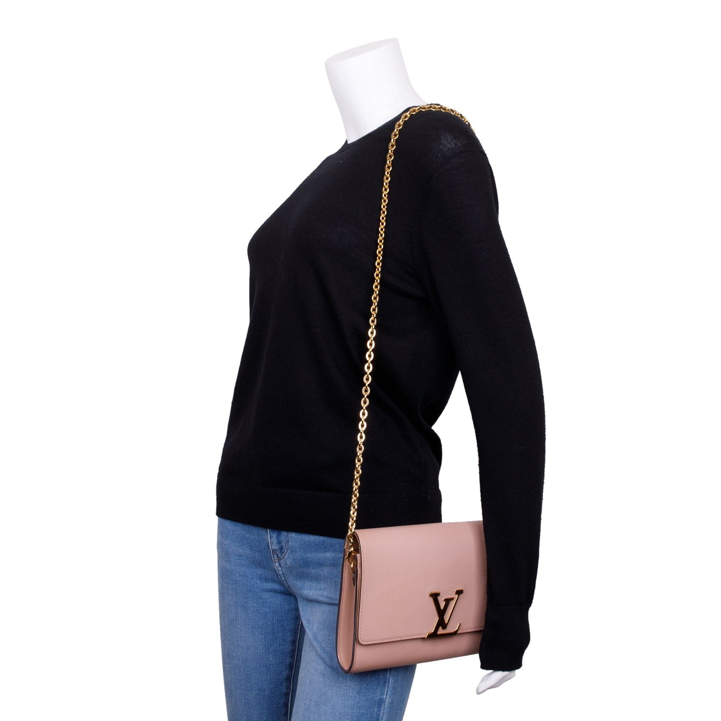 Louis Vuitton Pink Calfskin Louise Chain Clutch GM