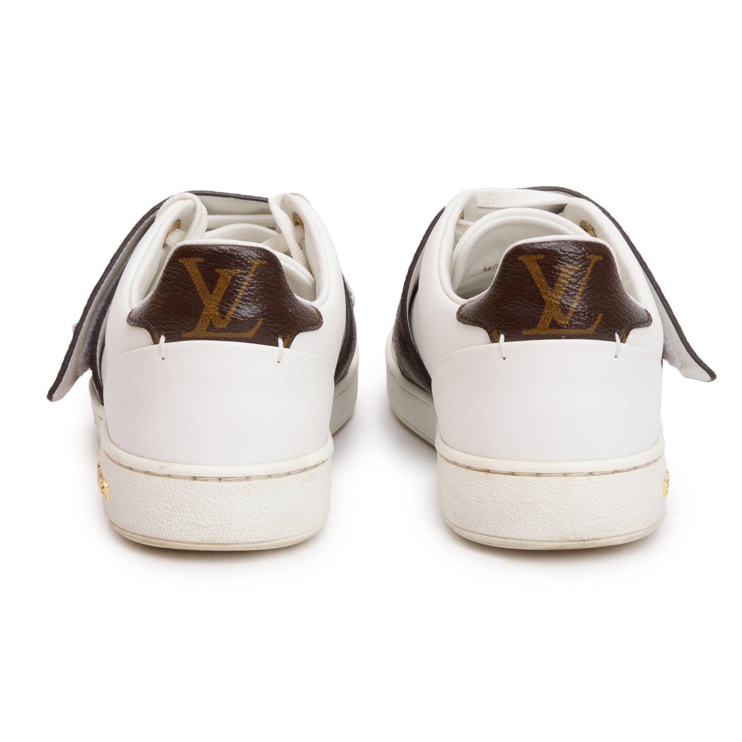Louis Vuitton White Calfskin Leather Monogram Canvas Frontrow Sneakers, Size 36