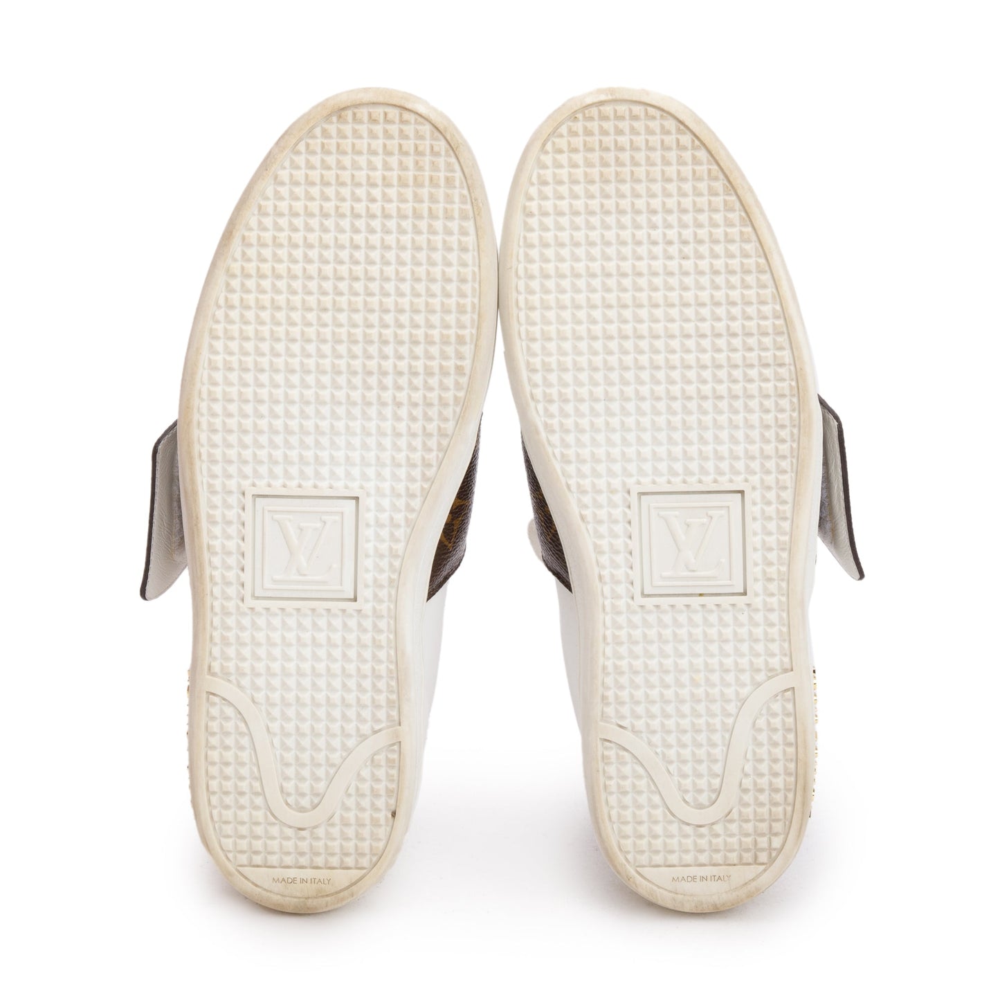 Louis Vuitton White Calfskin Leather Monogram Canvas Frontrow Sneakers, Size 36