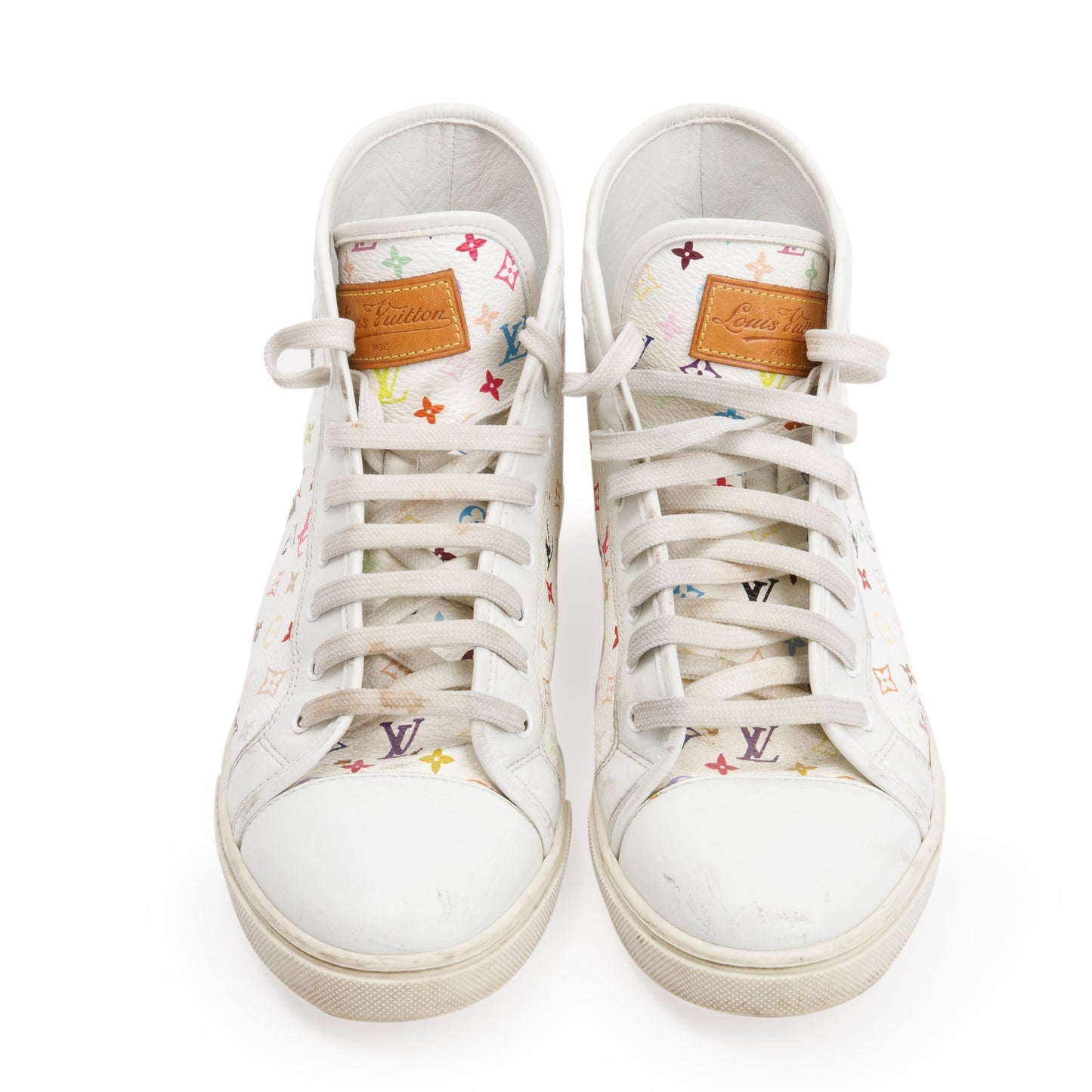 Louis Vuitton White Monogram Multicolor High Top Sneakers, Size 37