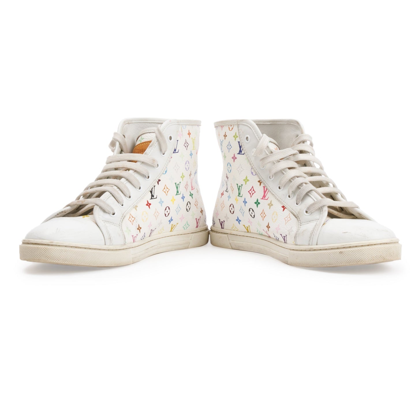 Louis Vuitton White Monogram Multicolor High Top Sneakers, Size 37