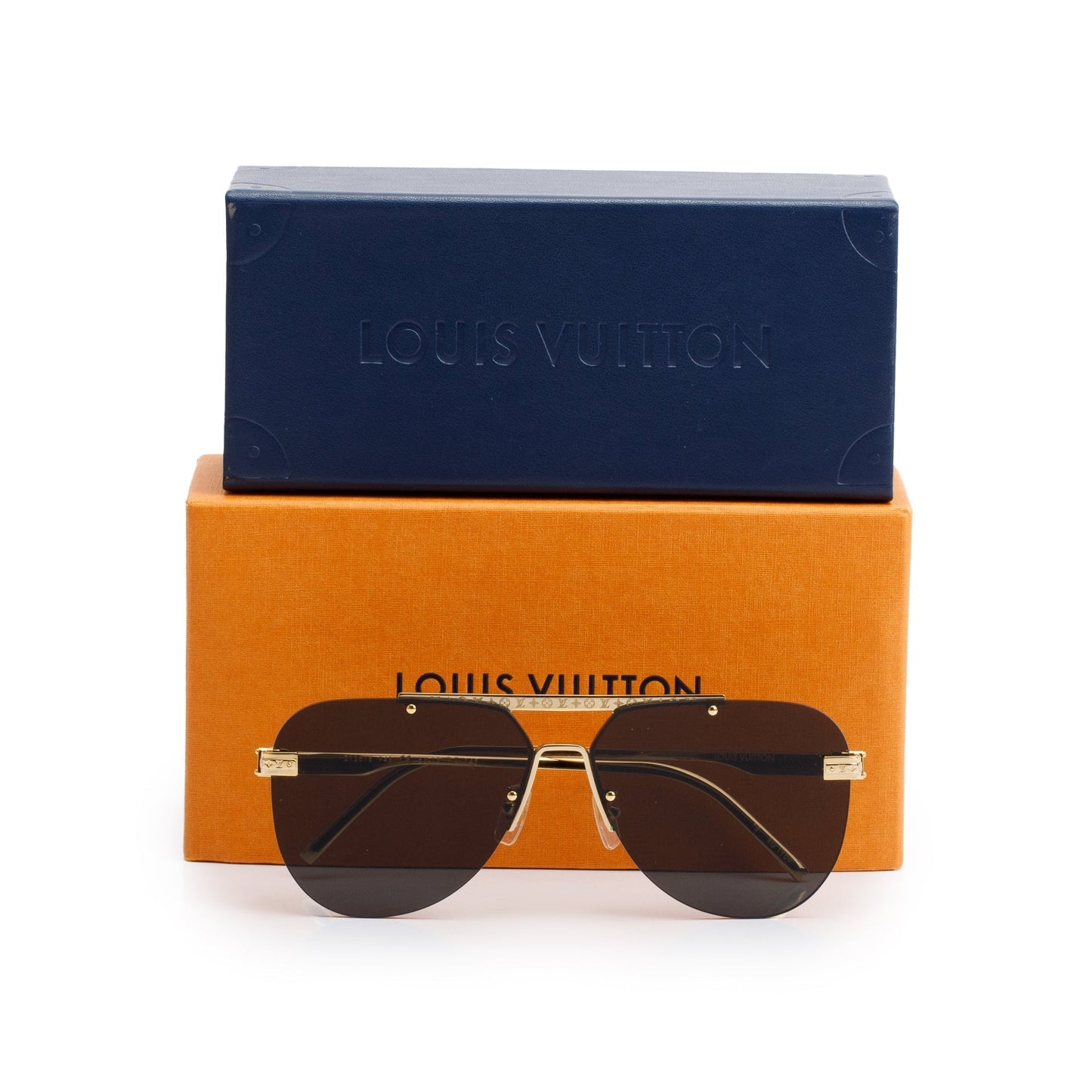 Louis Vuitton Z1262E Gold Tone Metal LV Ash Rimless Pilot Sunglasses