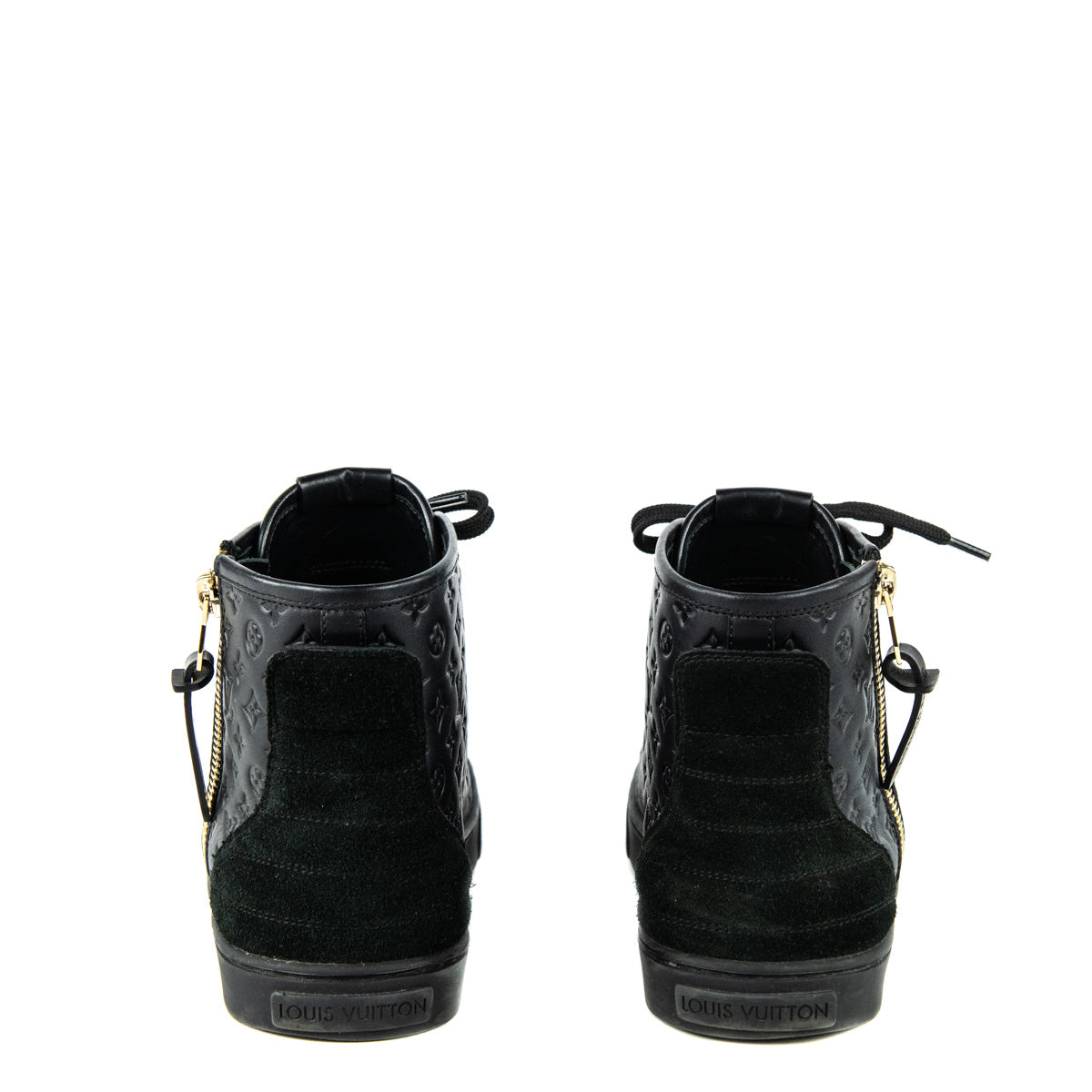 Louis Vuitton Black Leather Punchy Monogram High Top Sneakers Size 6 | EU 36