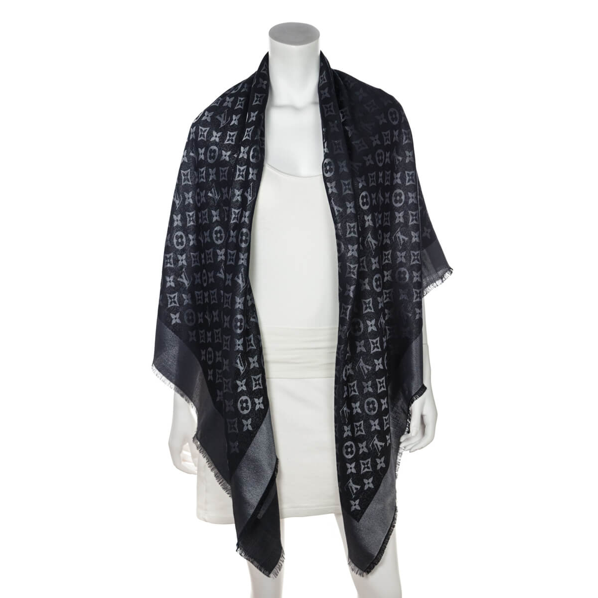 Louis Vuitton Black Silk, Lurex & Wool Monogram Shine Shawl