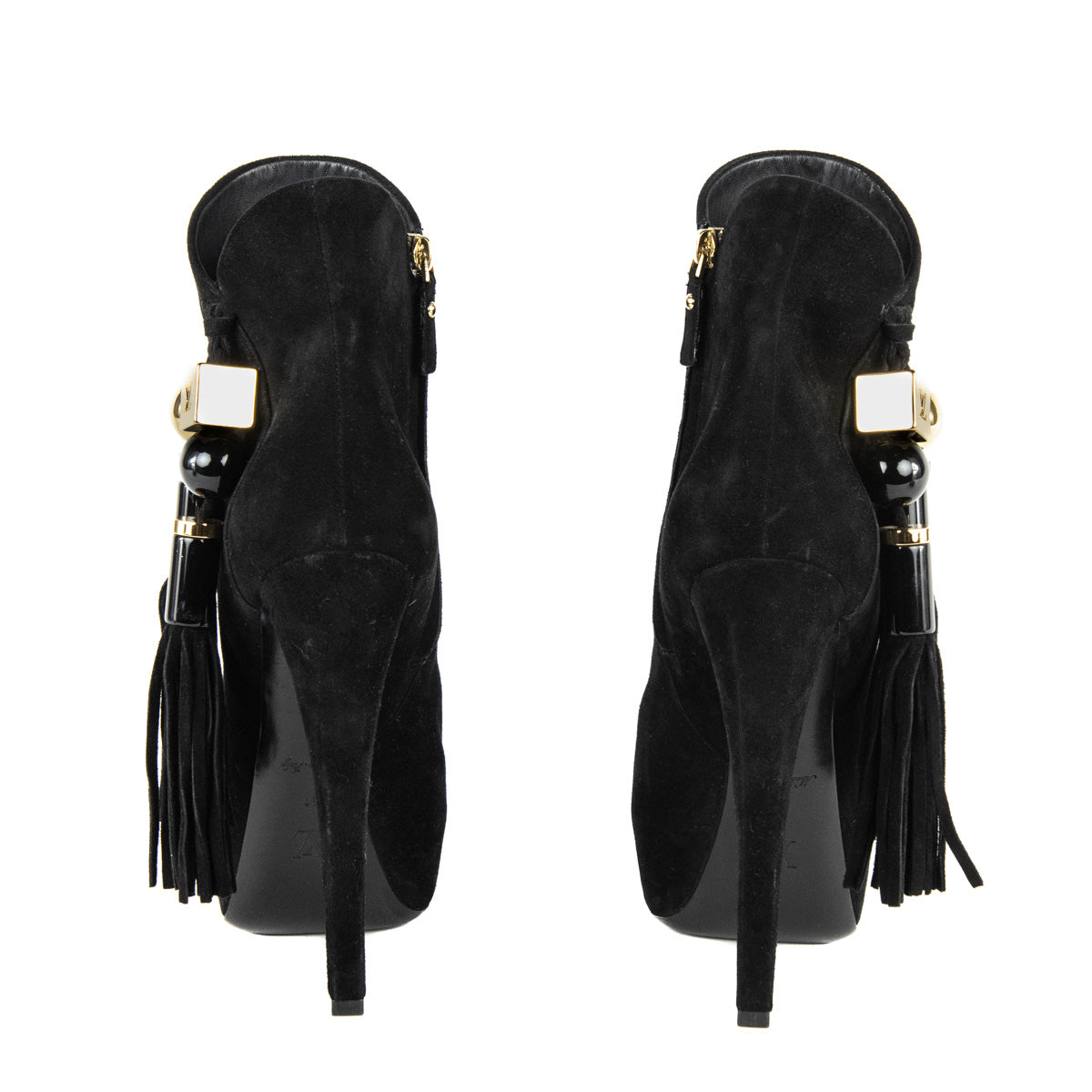 Louis Vuitton Black Suede Tassel Peep Toe Ankle Boots Size US 11 | EU 41