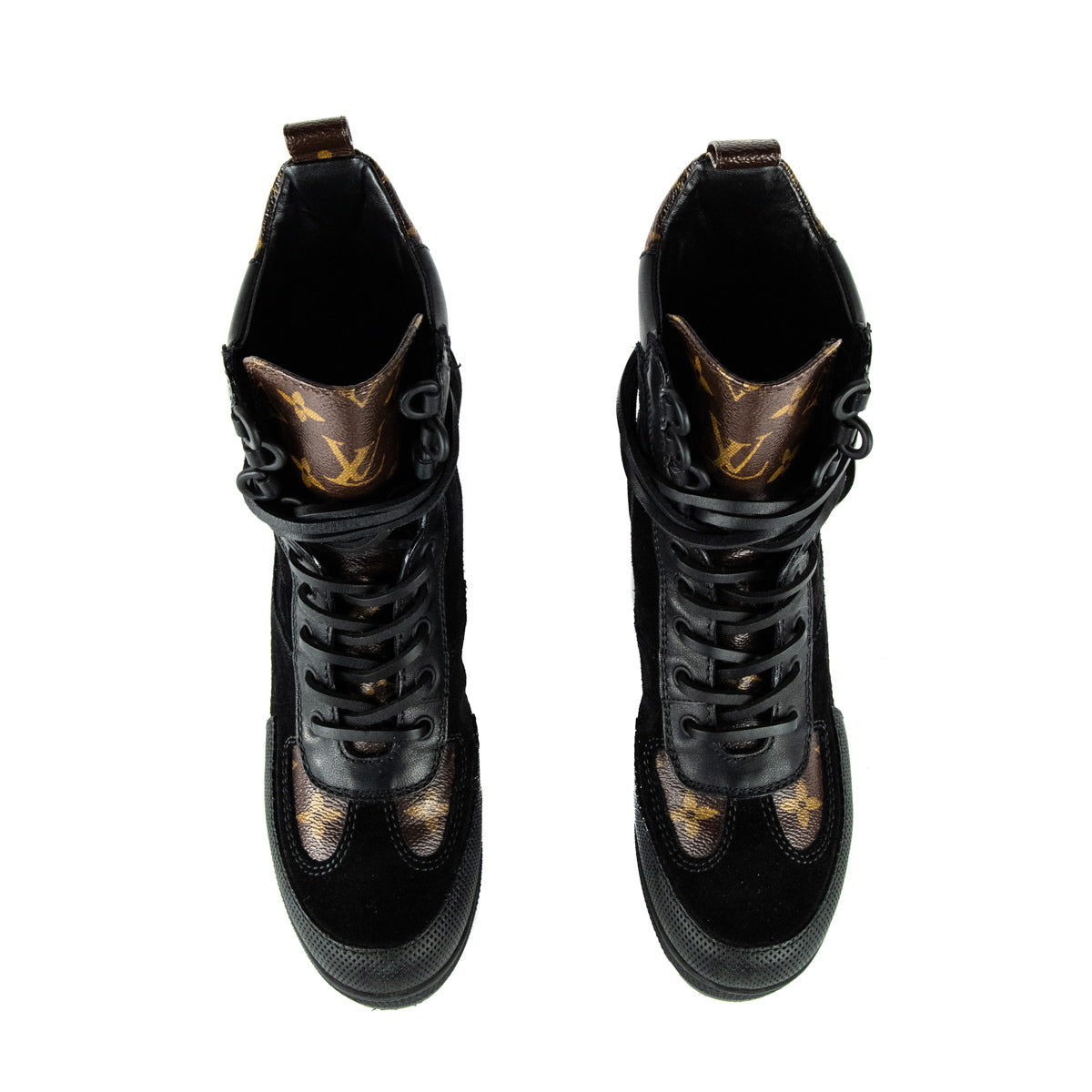 Louis Vuitton Black Suede & Monogram Laureate Desert Boots Size US 5 | EU 35