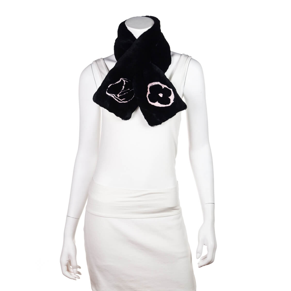 Louis Vuitton Black & Pink Rabbit Logo Scarf