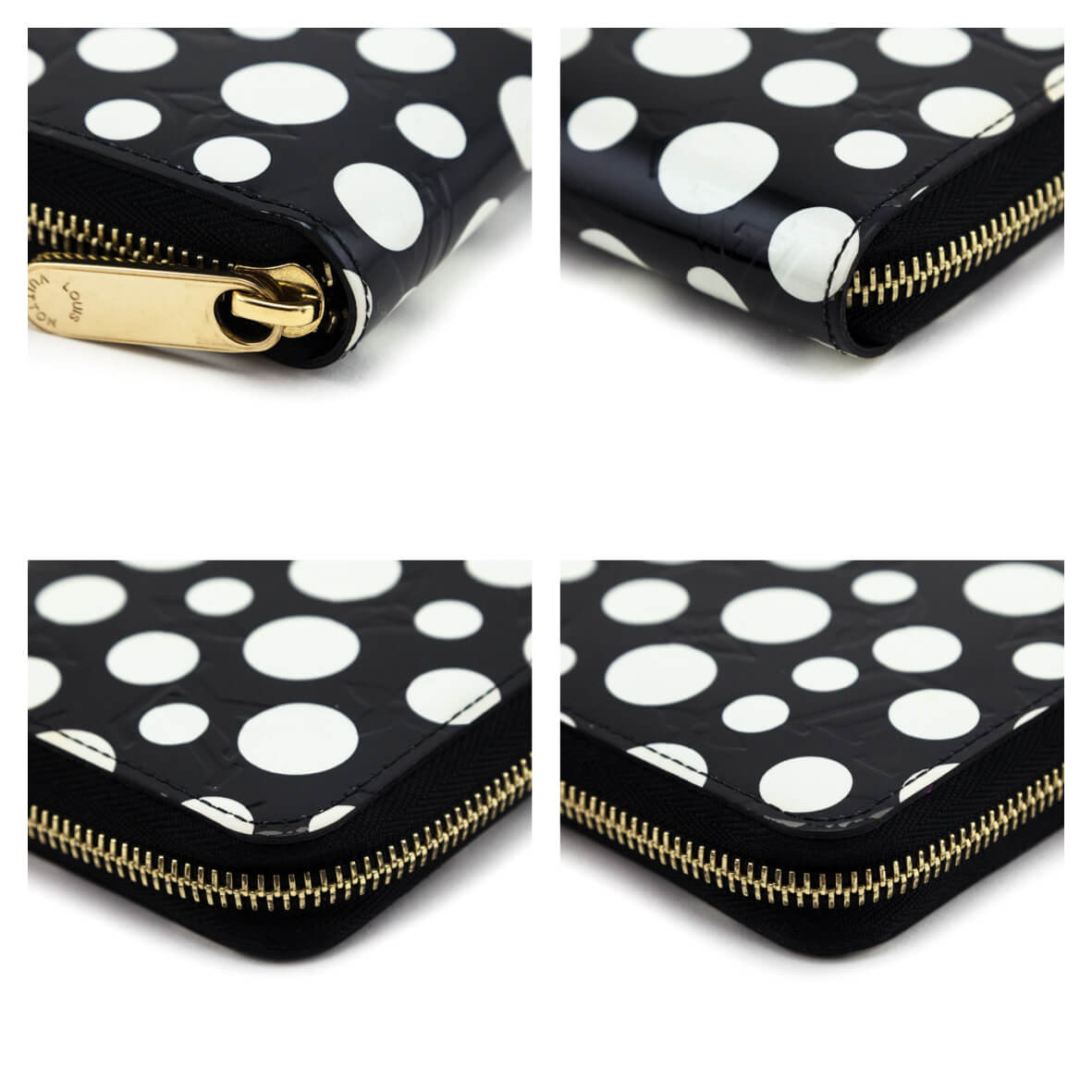 Louis Vuitton Black & White Vernis Kusama Infinity Dots Zippy Wallet