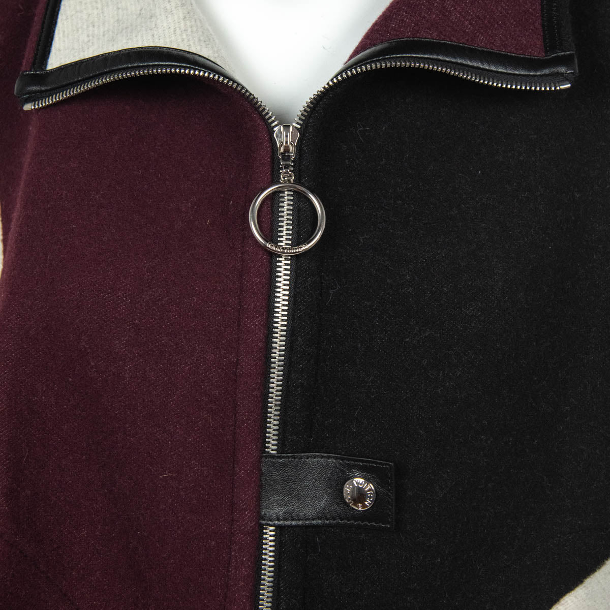 Louis Vuitton Burgundy & Black Wool Zip Cape Size S | FR 38