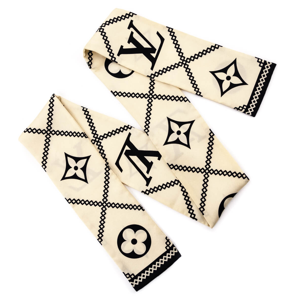 Louis Vuitton Cream & Black Silk Monogram Croisillon Bandeau
