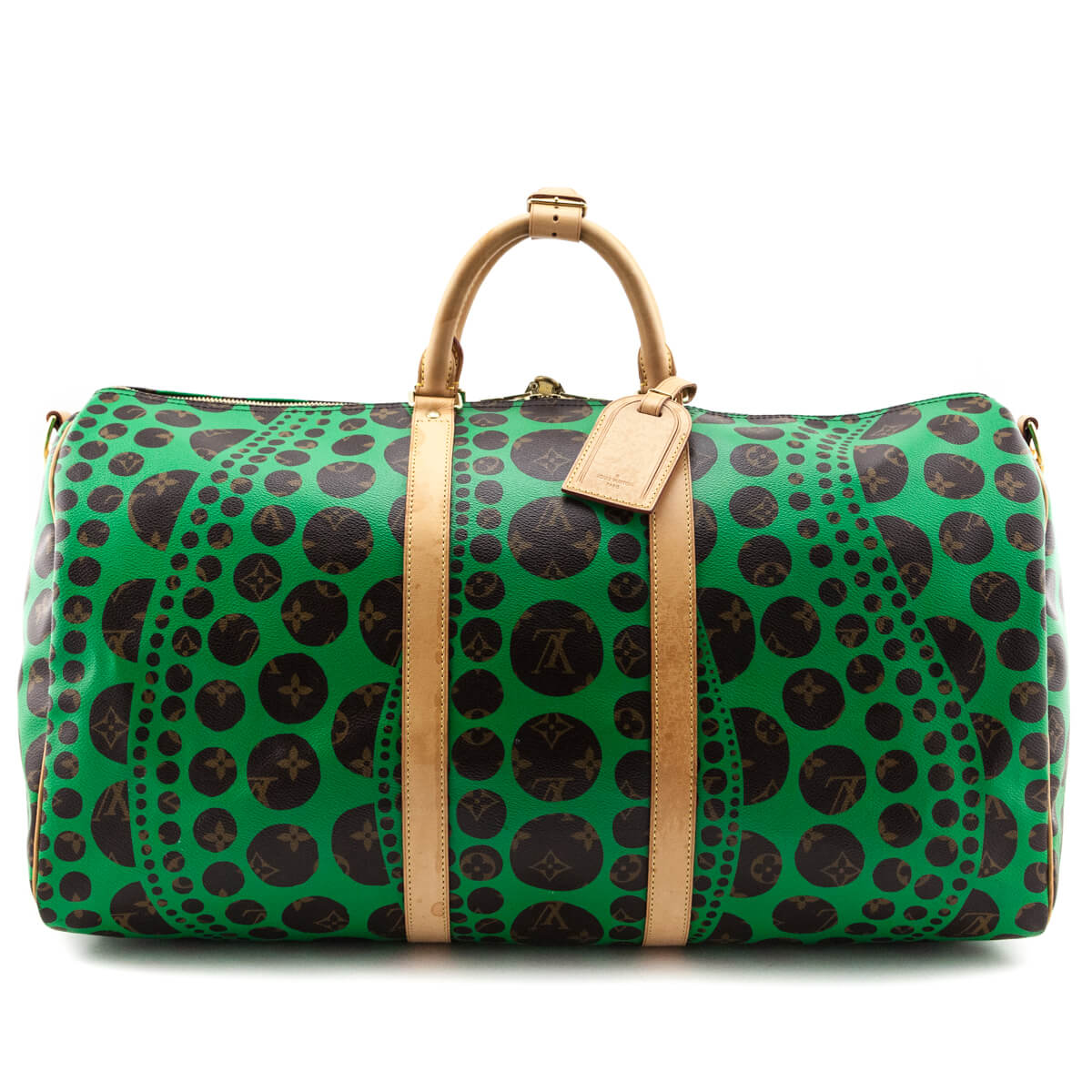Louis Vuitton Monogram Green Kusama Pumpkin Dots Keepall Bandouliere 55