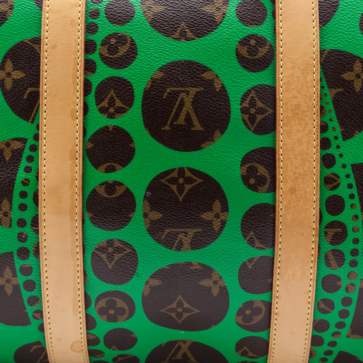 Louis Vuitton Monogram Green Kusama Pumpkin Dots Keepall Bandouliere 55