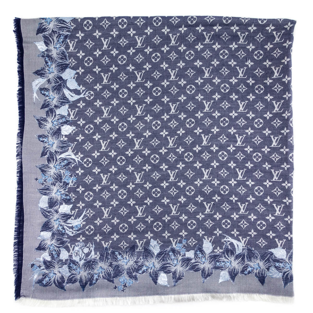 Louis Vuitton Navy Lurex Monogram Shine Flower Embellished Shawl