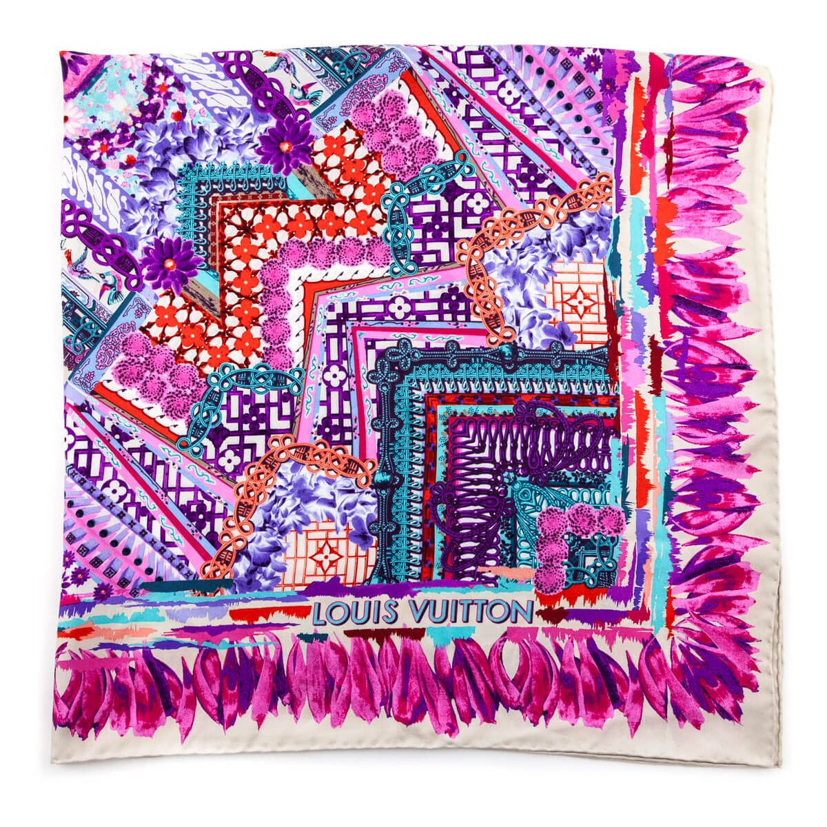 Louis Vuitton Pink & Turquoise Silk Monogram Paradis Scarf