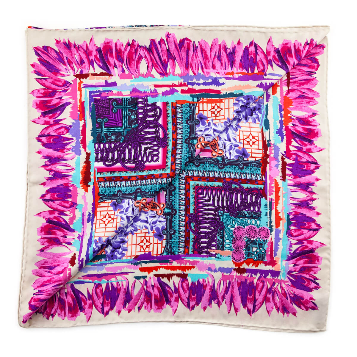 Louis Vuitton Pink & Turquoise Silk Monogram Paradis Scarf