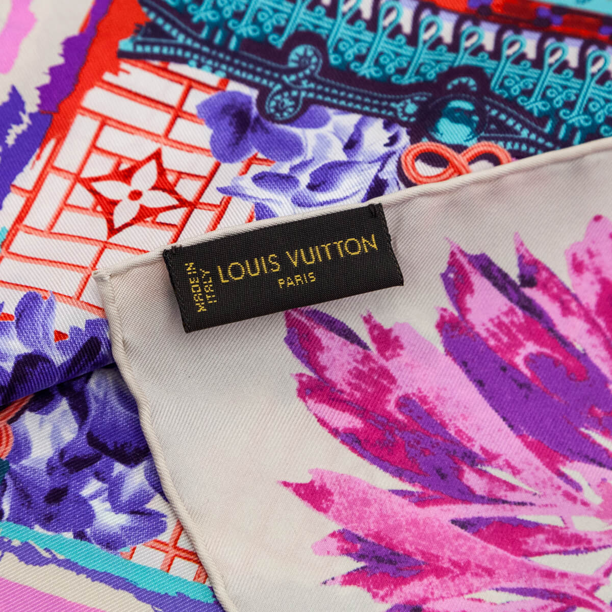 Louis Vuitton Pink & Turquoise Silk Monogram Paradis Scarf