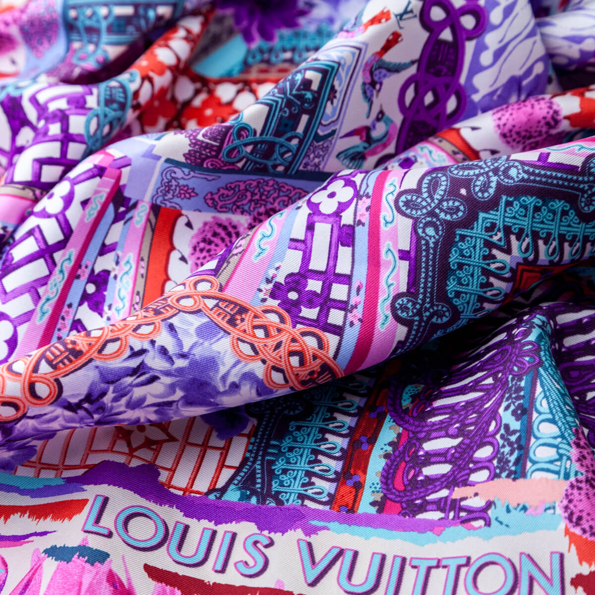 Louis Vuitton Pink & Turquoise Silk Monogram Paradis Scarf
