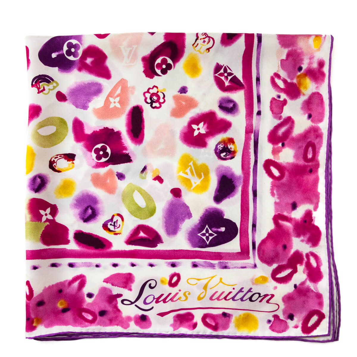 Louis Vuitton Pink & Yellow Watercolor Monogram Silk Scarf 65