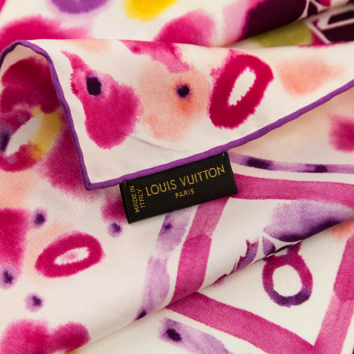 Louis Vuitton Pink & Yellow Watercolor Monogram Silk Scarf 65
