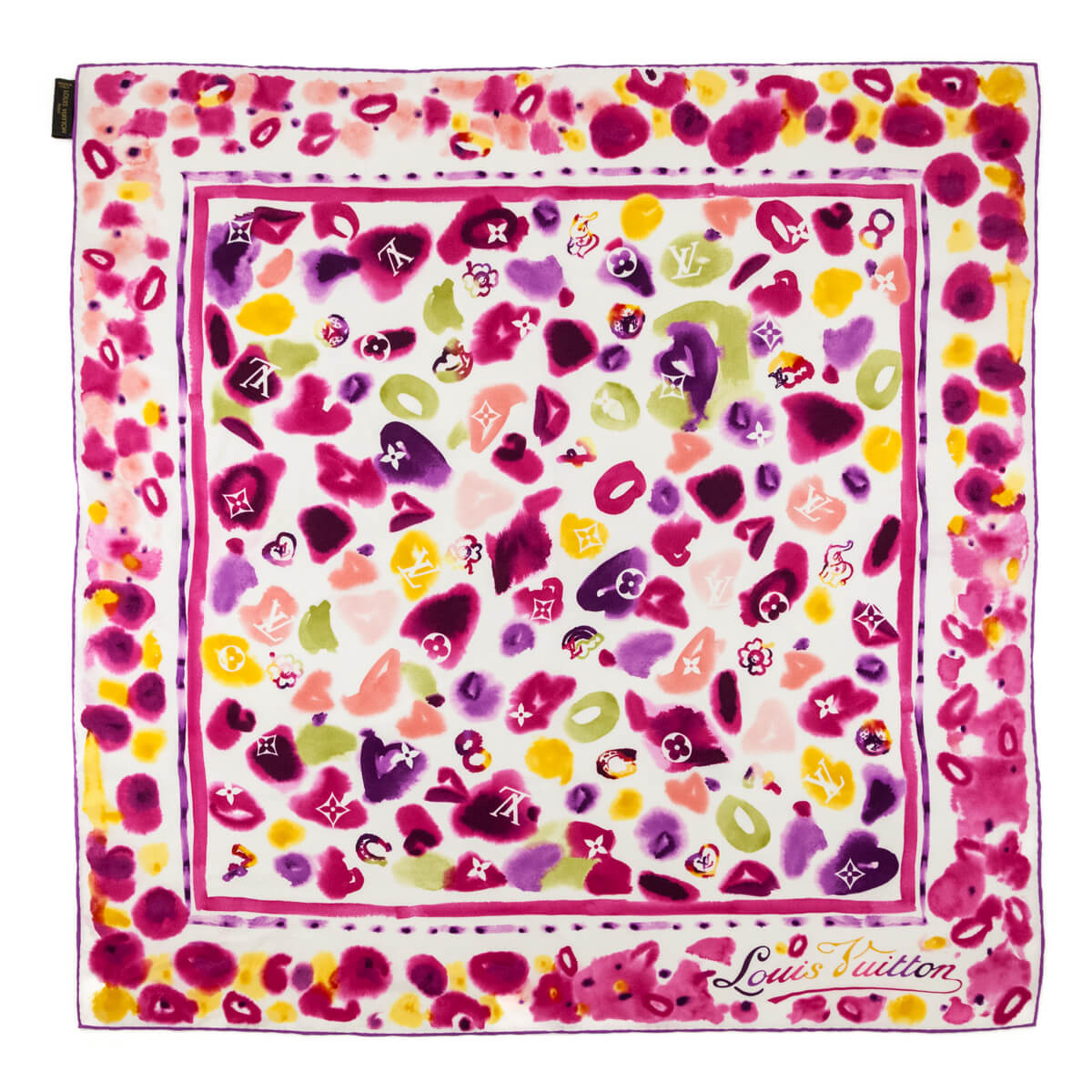 Louis Vuitton Pink & Yellow Watercolor Monogram Silk Scarf 65