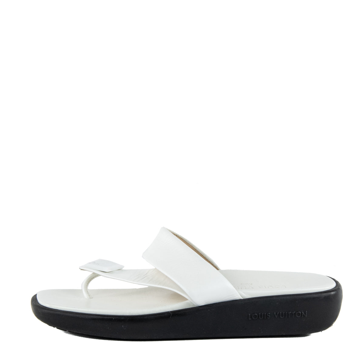 Louis Vuitton White Leather Slide Sandals Size US 7.5 | EU 37.5