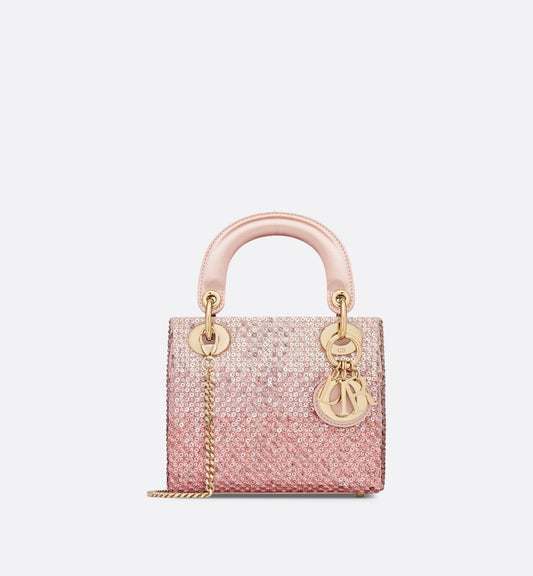 Mini Lady Luxury Dior Bag Satin Embroidered With Pink Sequins With Gradient Effect