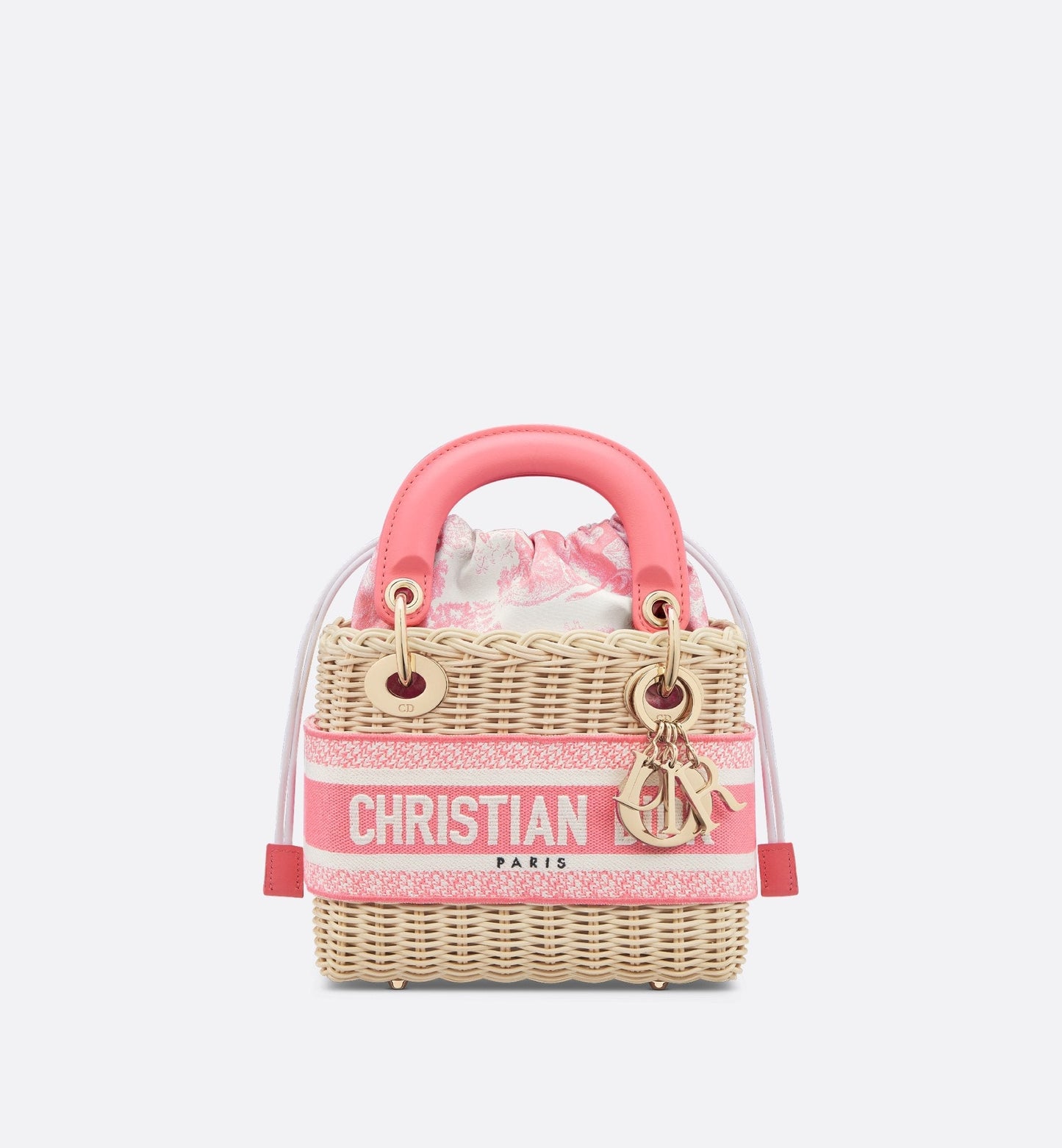 Mini Luxury Dioriviera Lady Luxury Dior Bag Natural Wicker And Candy Pink Toile De Jouy Jacquard