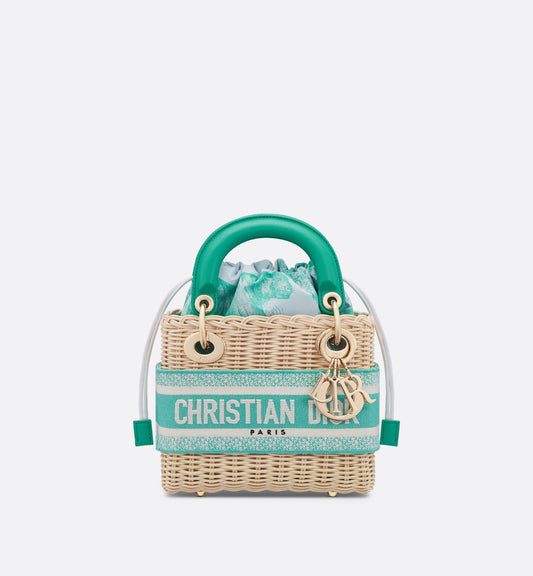 Mini Luxury Dioriviera Lady Luxury Dior Bag Natural Wicker And Aquamarina Toile De Jouy Jacquard