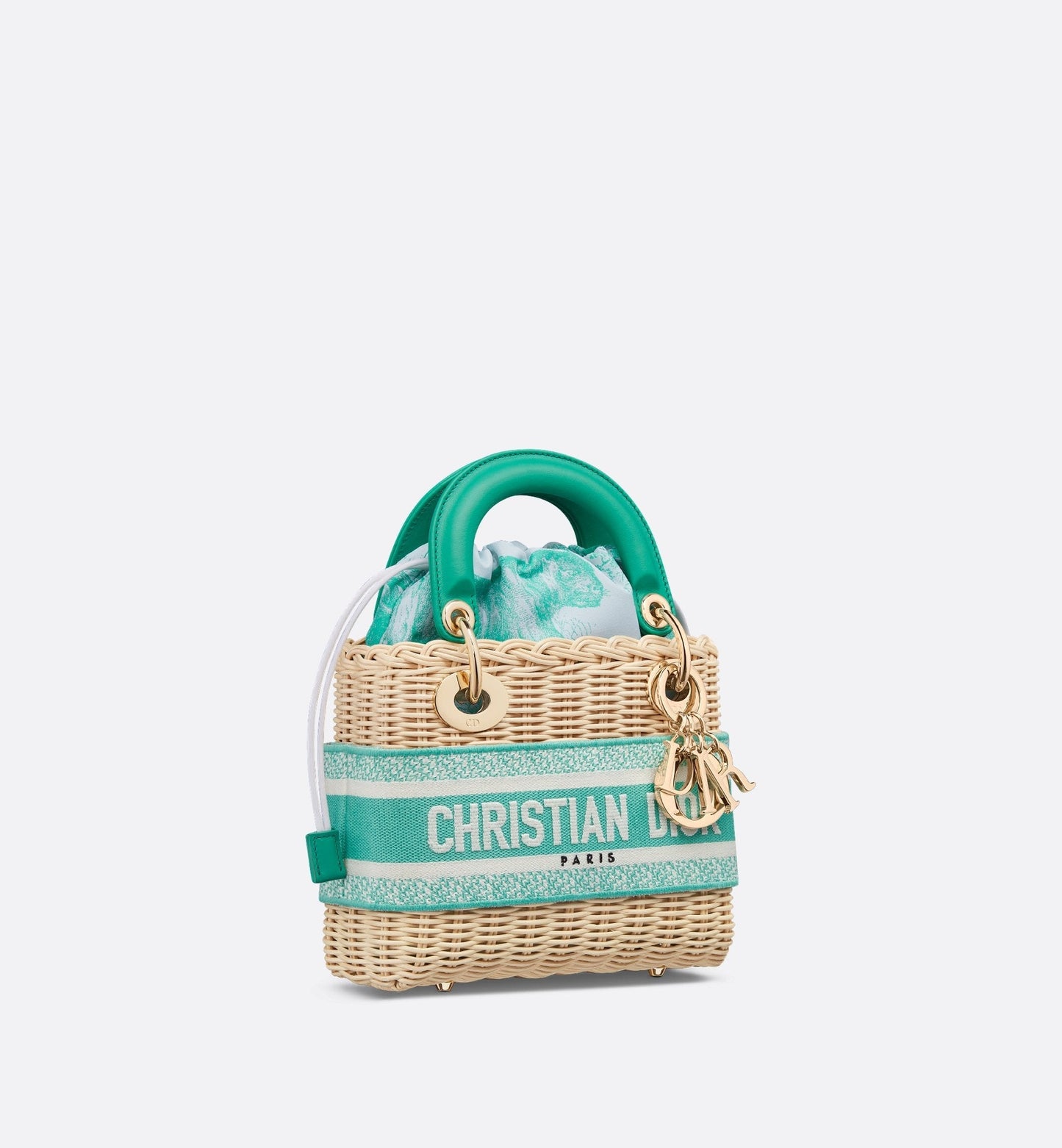 Mini Luxury Dioriviera Lady Luxury Dior Bag Natural Wicker And Aquamarina Toile De Jouy Jacquard