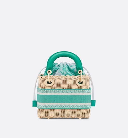 Mini Luxury Dioriviera Lady Luxury Dior Bag Natural Wicker And Aquamarina Toile De Jouy Jacquard