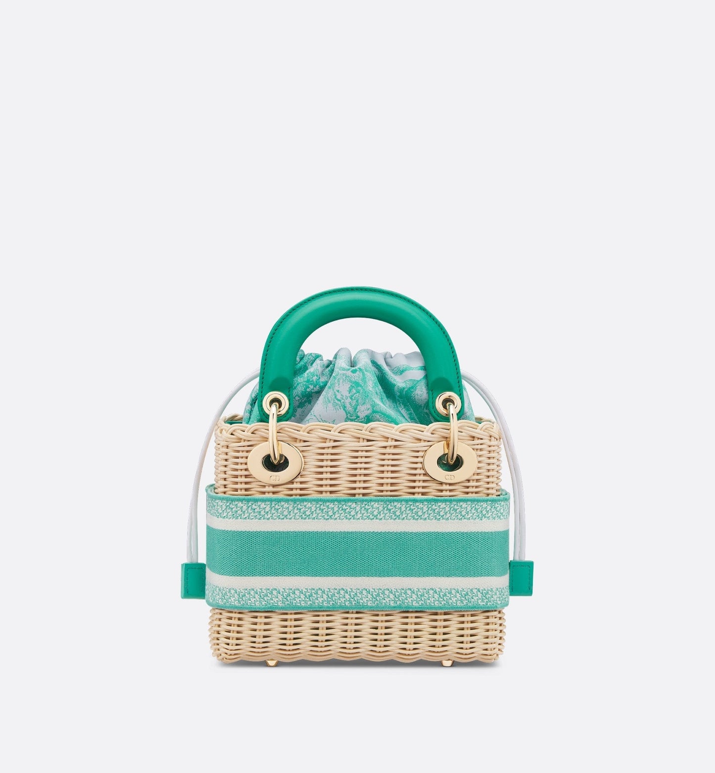 Mini Luxury Dioriviera Lady Luxury Dior Bag Natural Wicker And Aquamarina Toile De Jouy Jacquard