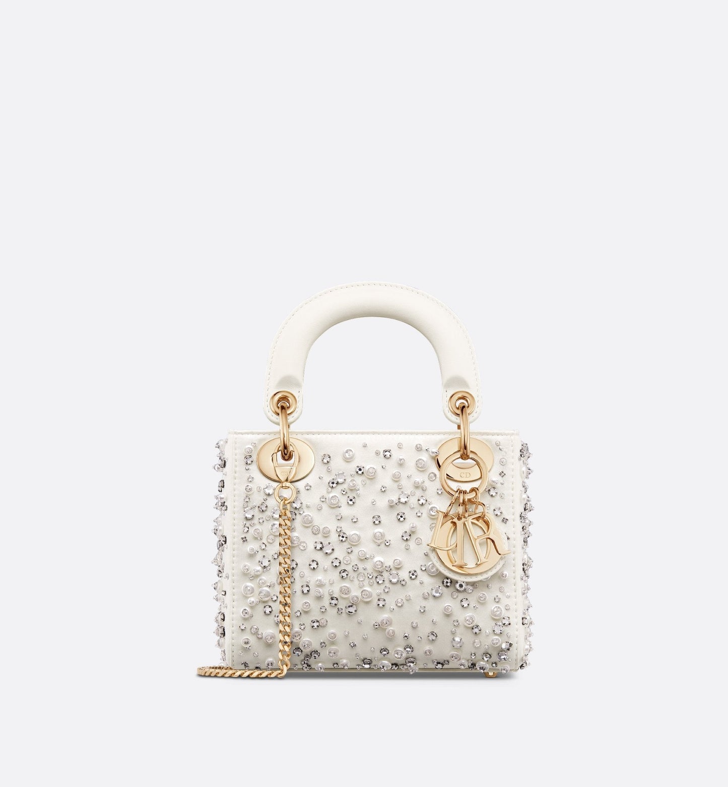 Mini Lady Luxury Dior Bag Latte Satin Embroidered With Beads