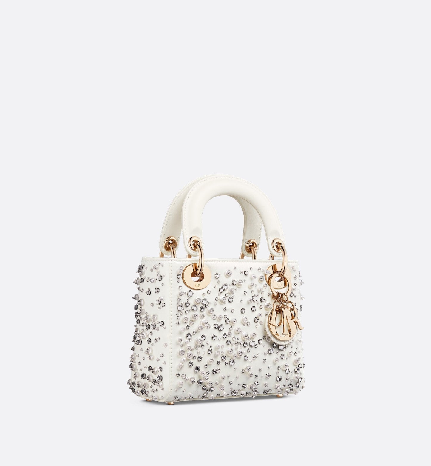 Mini Lady Luxury Dior Bag Latte Satin Embroidered With Beads