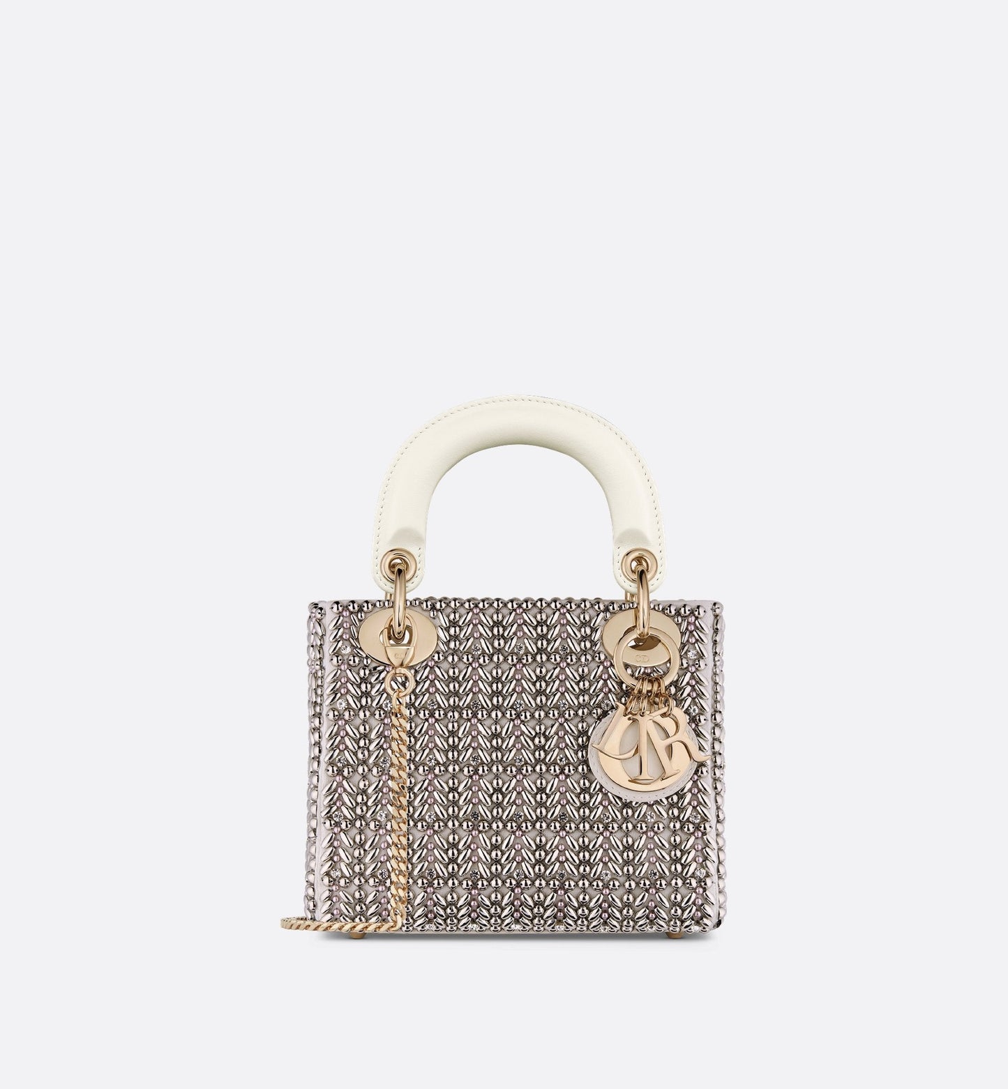 Mini Lady Luxury Dior Bag Latte Cotton Embroidered With Silver-Tone Crystals And Beads