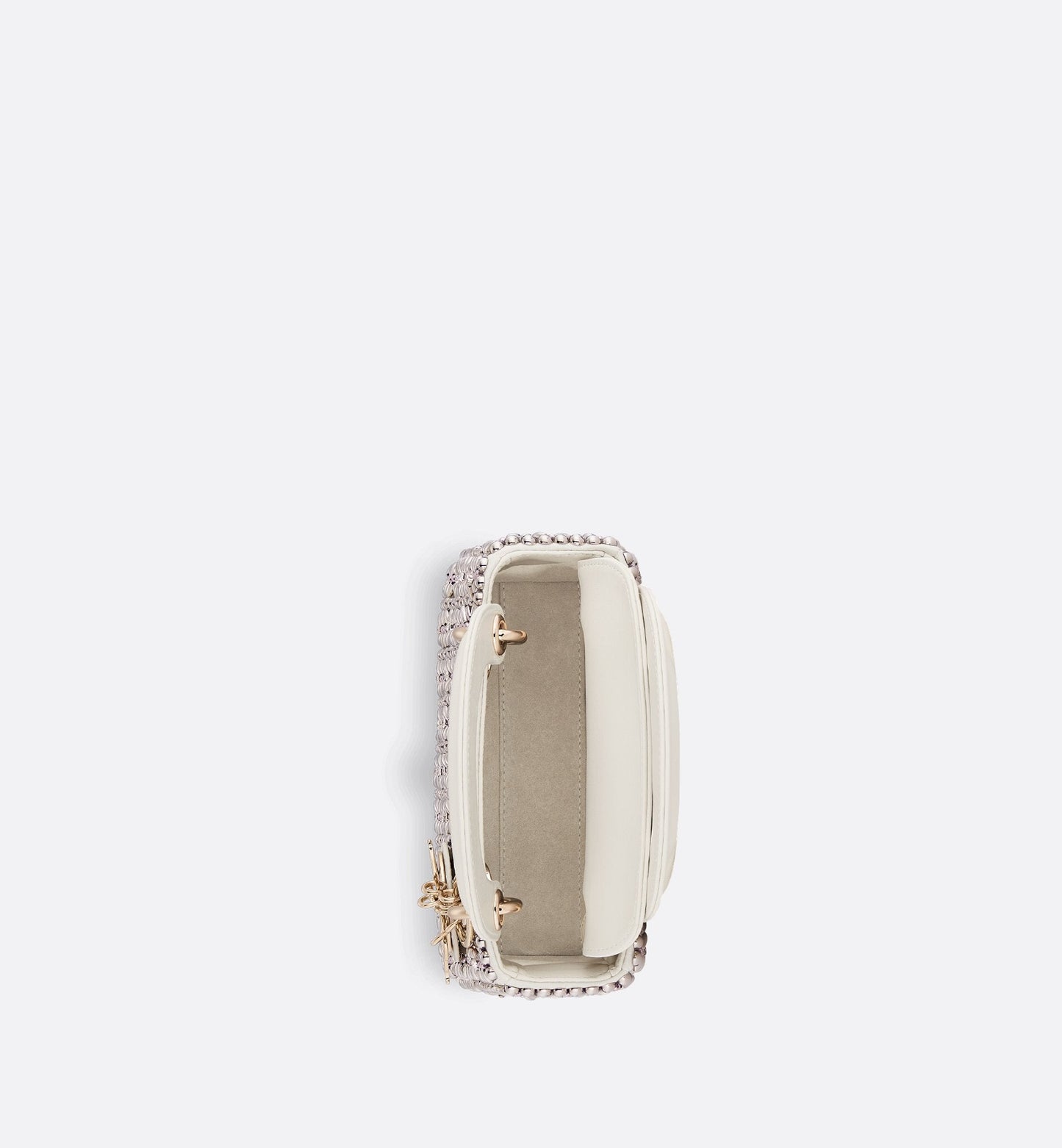 Mini Lady Luxury Dior Bag Latte Cotton Embroidered With Silver-Tone Crystals And Beads
