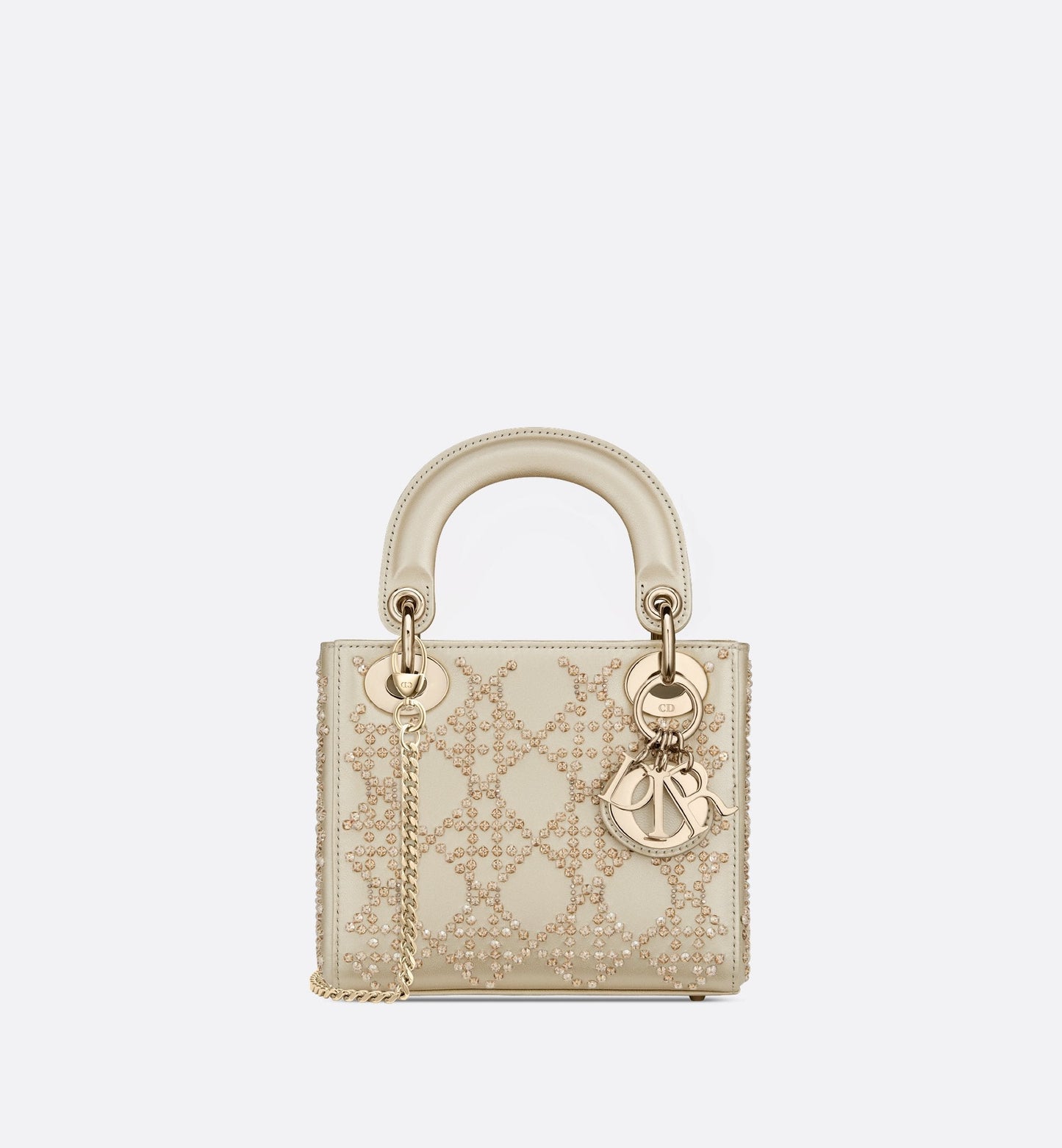Mini Lady Luxury Dior Bag Platinum Tone Metallic Cannage Lambskin With Beaded Embroidery
