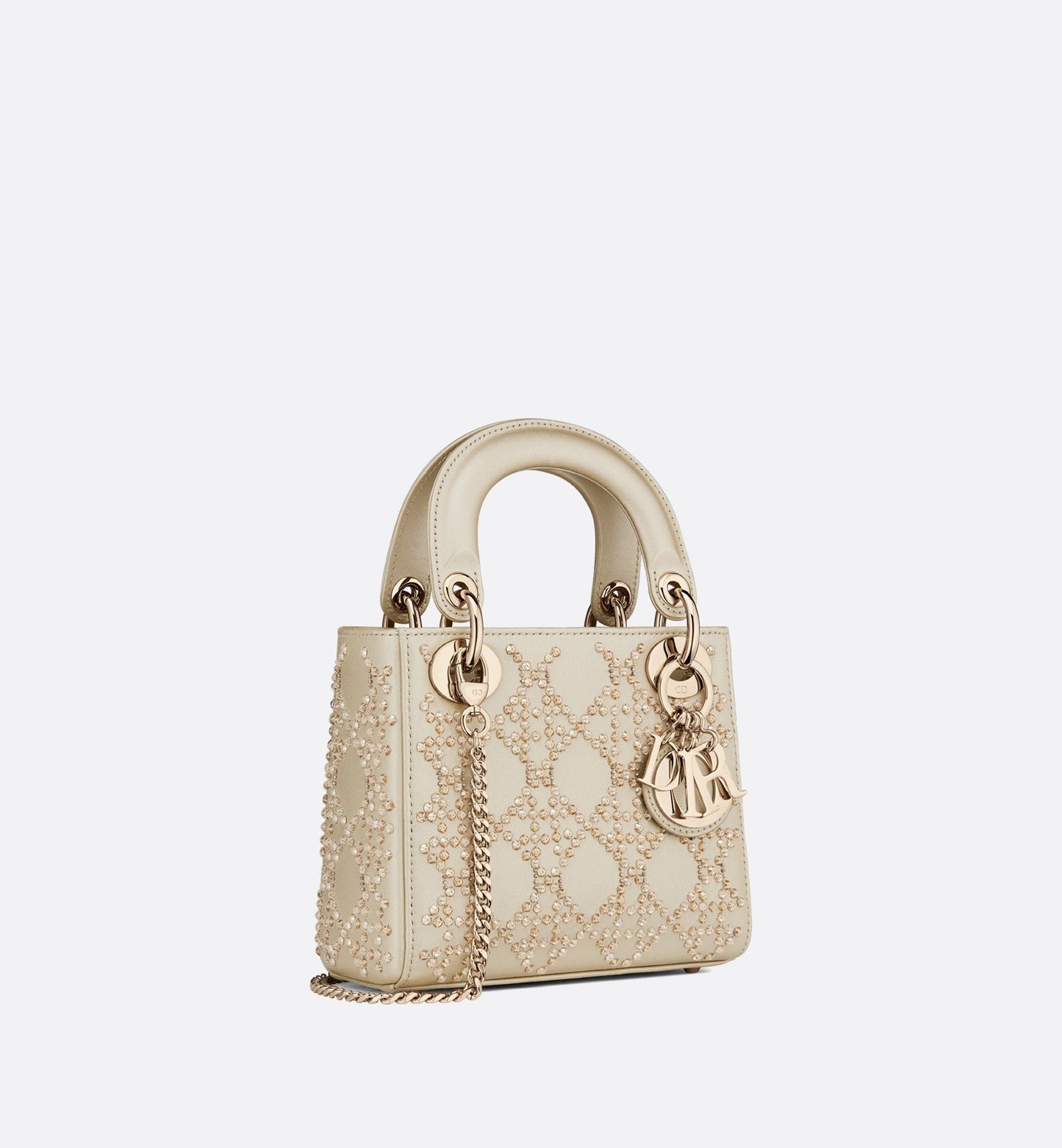 Mini Lady Luxury Dior Bag Platinum Tone Metallic Cannage Lambskin With Beaded Embroidery
