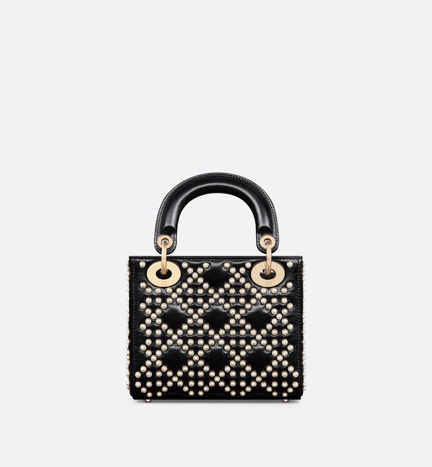 Mini Lady Luxury Dior Bag Black Crinkle-Effect Lambskin With White Resin Half-Pearl Cannage Motif